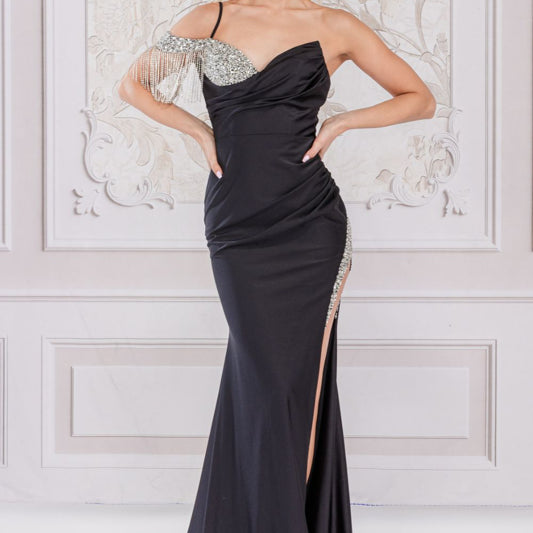 Vestido de fiesta con un hombro y aberturas de Amelia Couture 3017