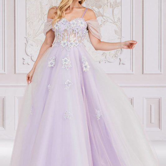 Vestido bordada con hombros fríos de Amelia Couture 7044