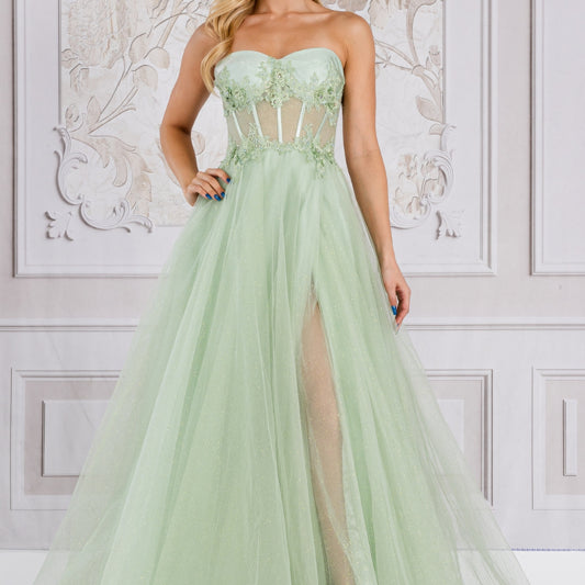 Vestido corsé sin tirantes bordado de Amelia Couture 7042