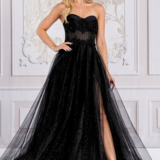 Vestido corsé sin tirantes bordado de Amelia Couture 7042