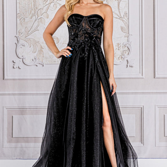 Vestido corsé sin tirantes con flores 3D de Amelia Couture TM1015