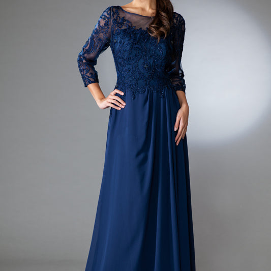 Vestido de gasa bordada manga 3/4 de Amelia Couture 7043