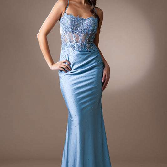 Vestido ajustado con apliques sin mangas de Amelia Couture TM1018