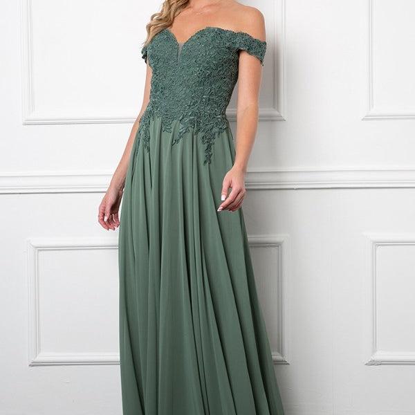 Vestido monocromo de encaje y gasa con hombros descubiertos y espalda encorsetada EVA 5239