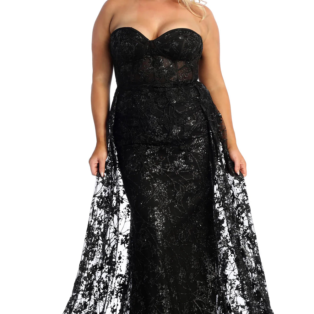 Vestido de noche con corpiño sin tirantes MQ1837