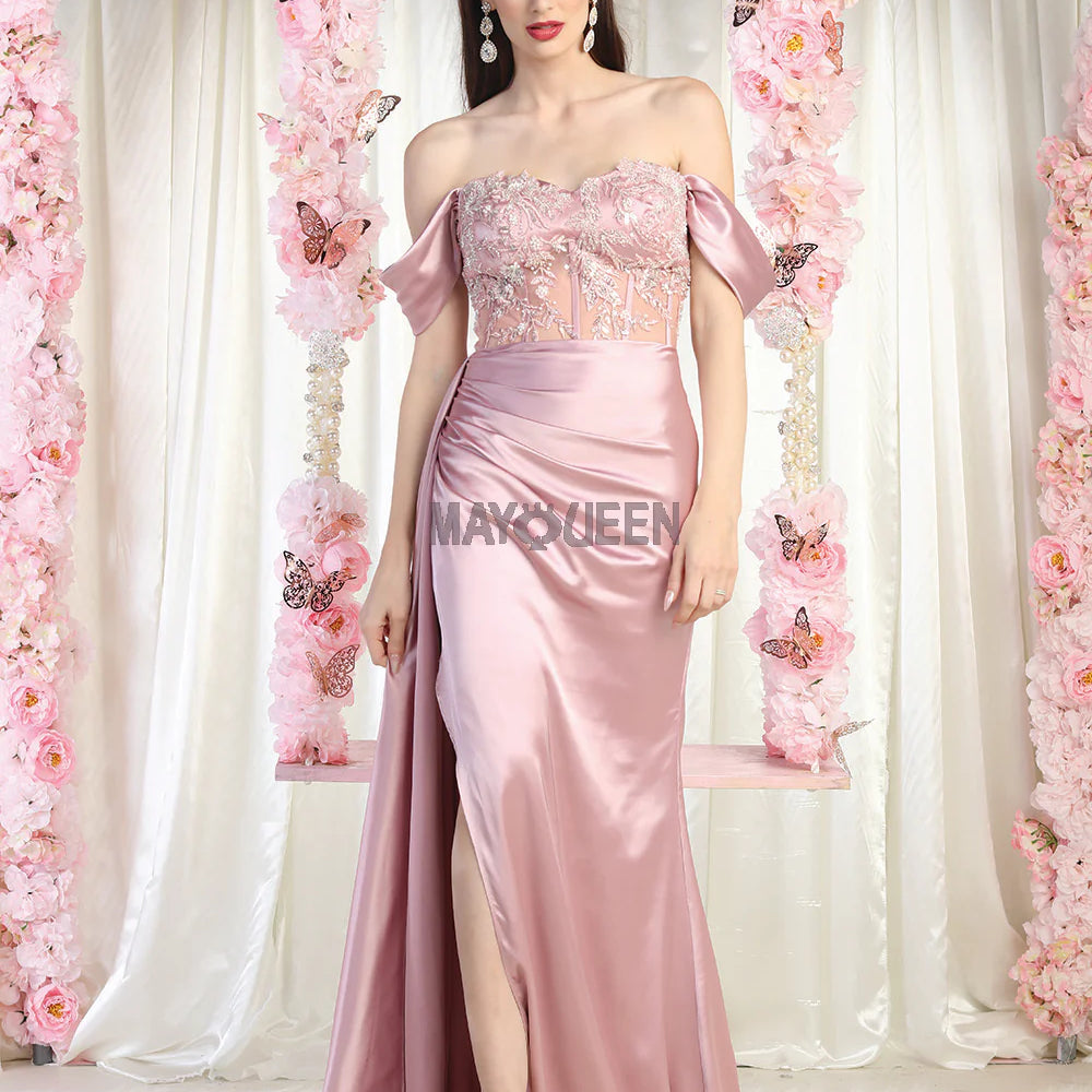 Vestido de satén con hendidura MQ1977