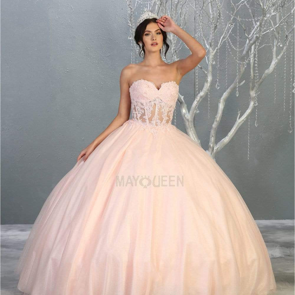 Vestido de quinceañera con corpiño y escote corazón sin tirantes LK141