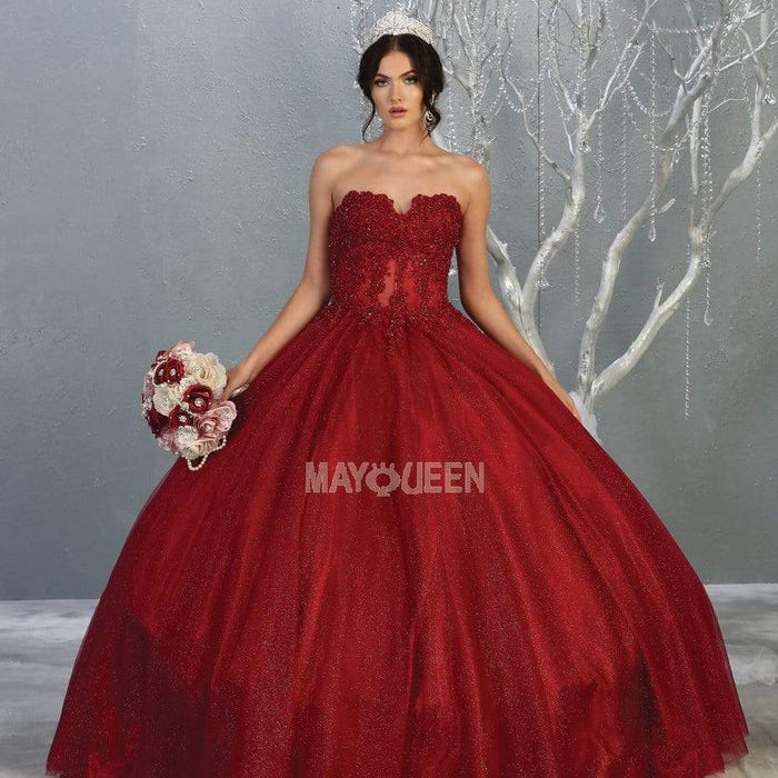 Vestido de quinceañera con corpiño y escote corazón sin tirantes LK141