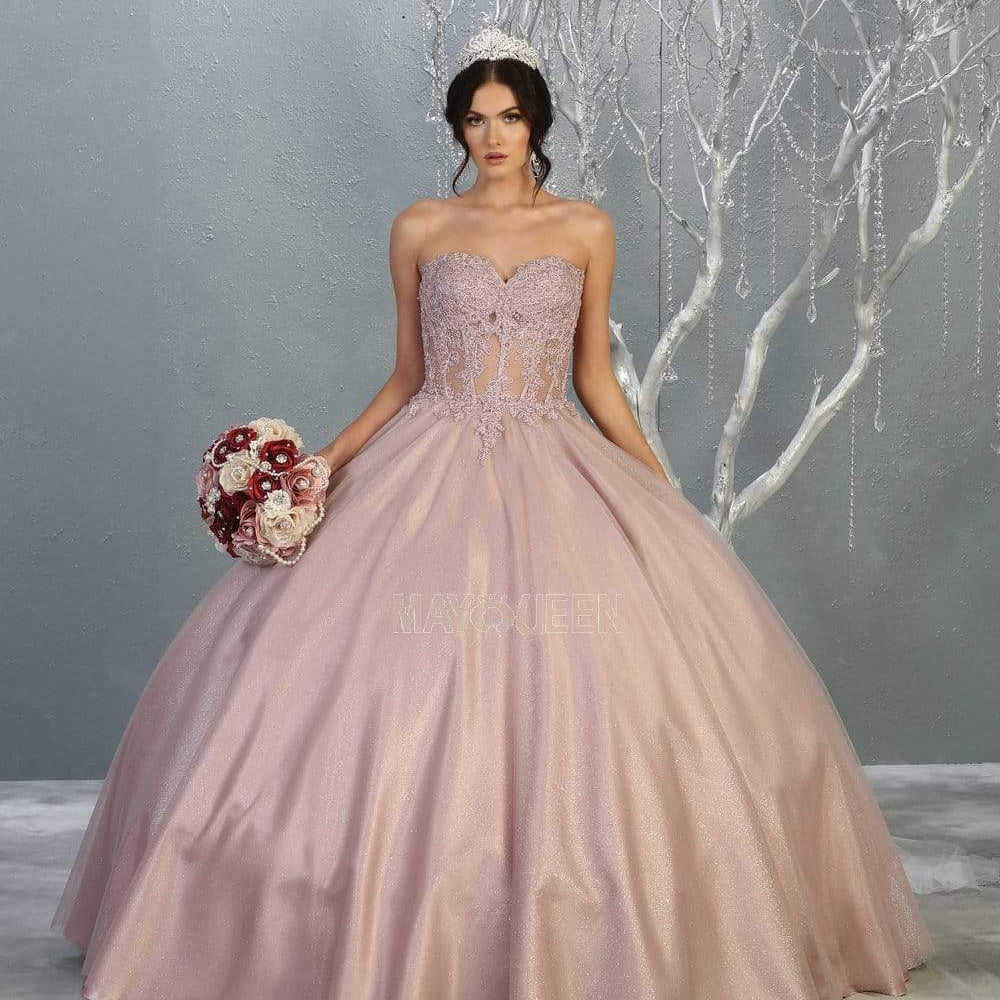 Vestido de quinceañera con corpiño y escote corazón sin tirantes LK141