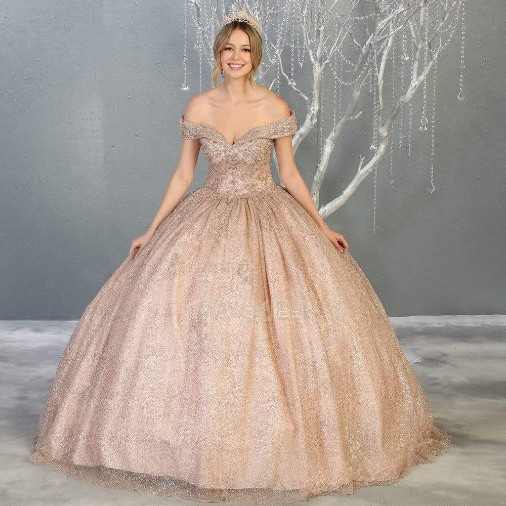 Vestido de quinceañera sin hombros con adornos LK151