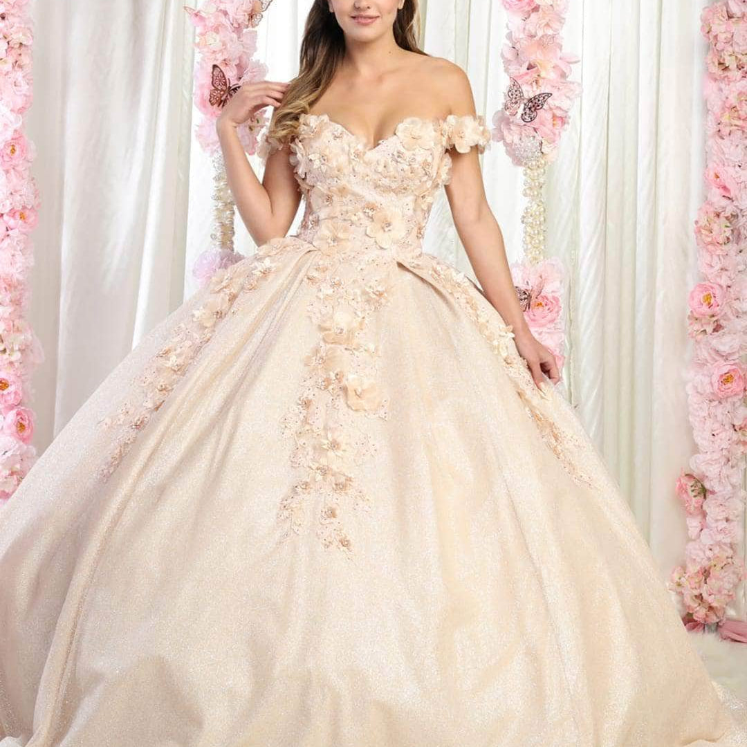 Vestido de quinceañera con apliques florales LK154