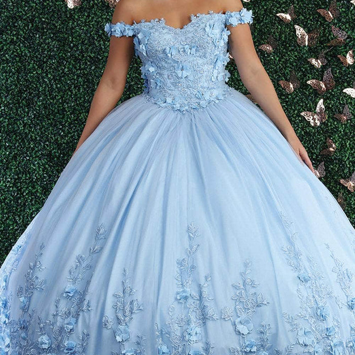 Vestido de quinceañera con hombros descubiertos de flores 3D LK158
