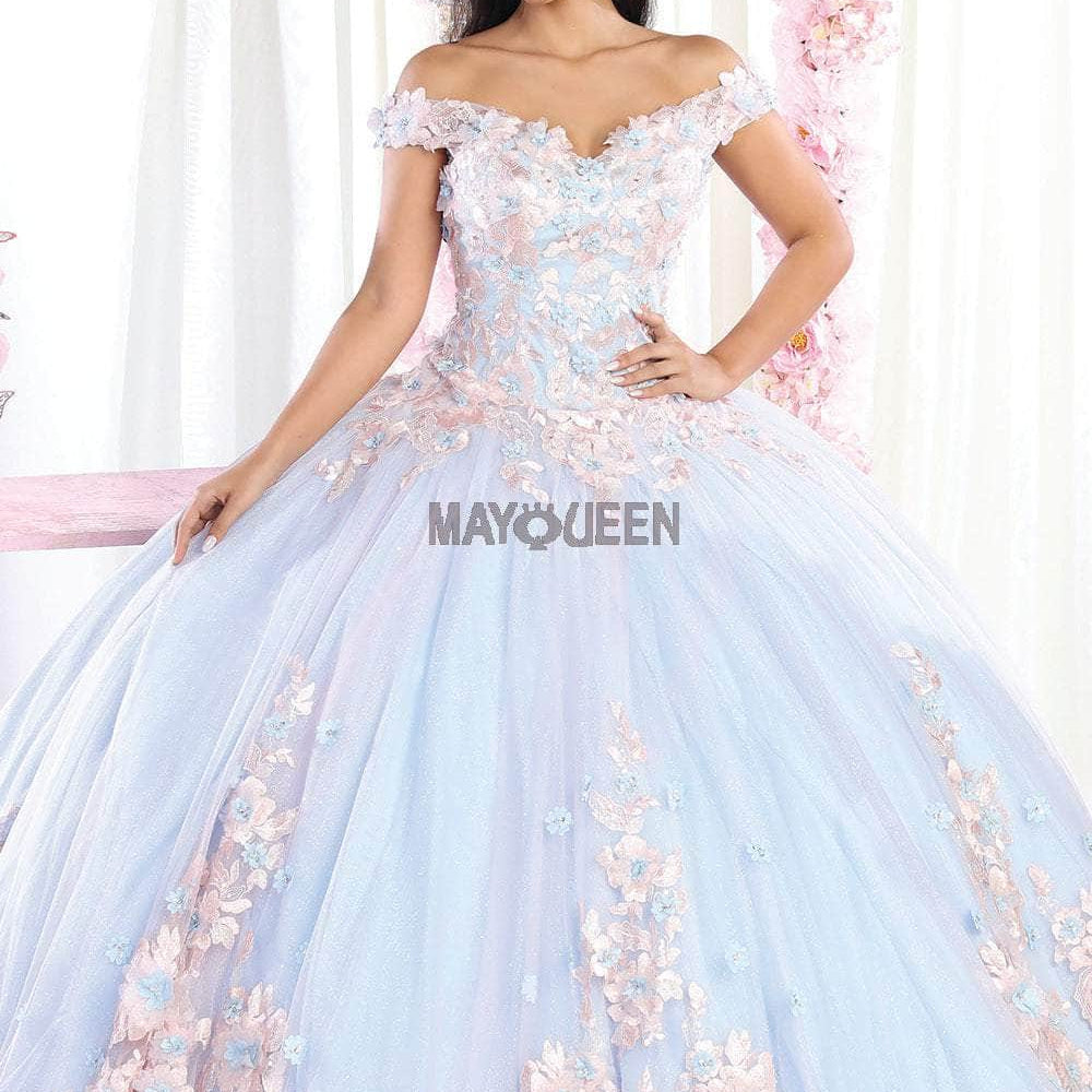 Vestido de quinceañera con apliques florales en 3D LK160