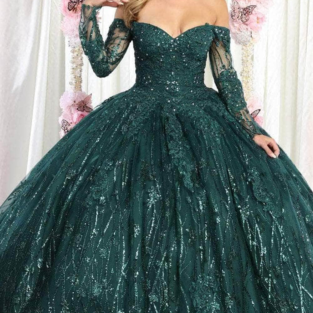 Vestido de quinceañera de lentejuelas y manga larga LK162