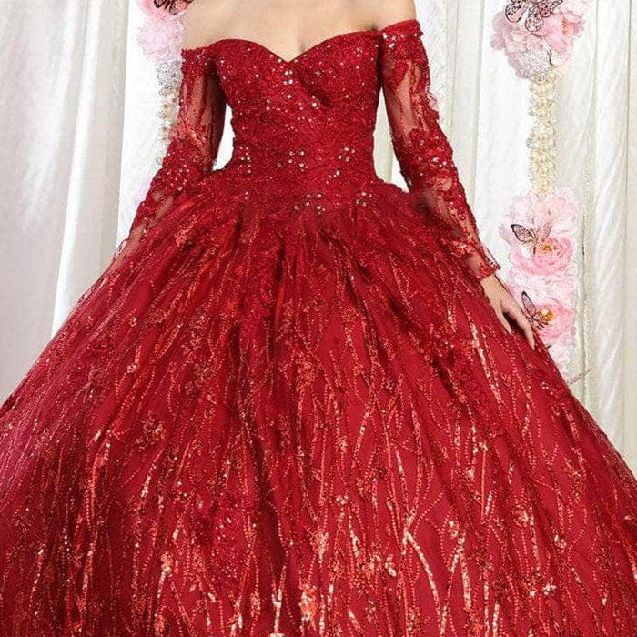Vestido de quinceañera de lentejuelas y manga larga LK162