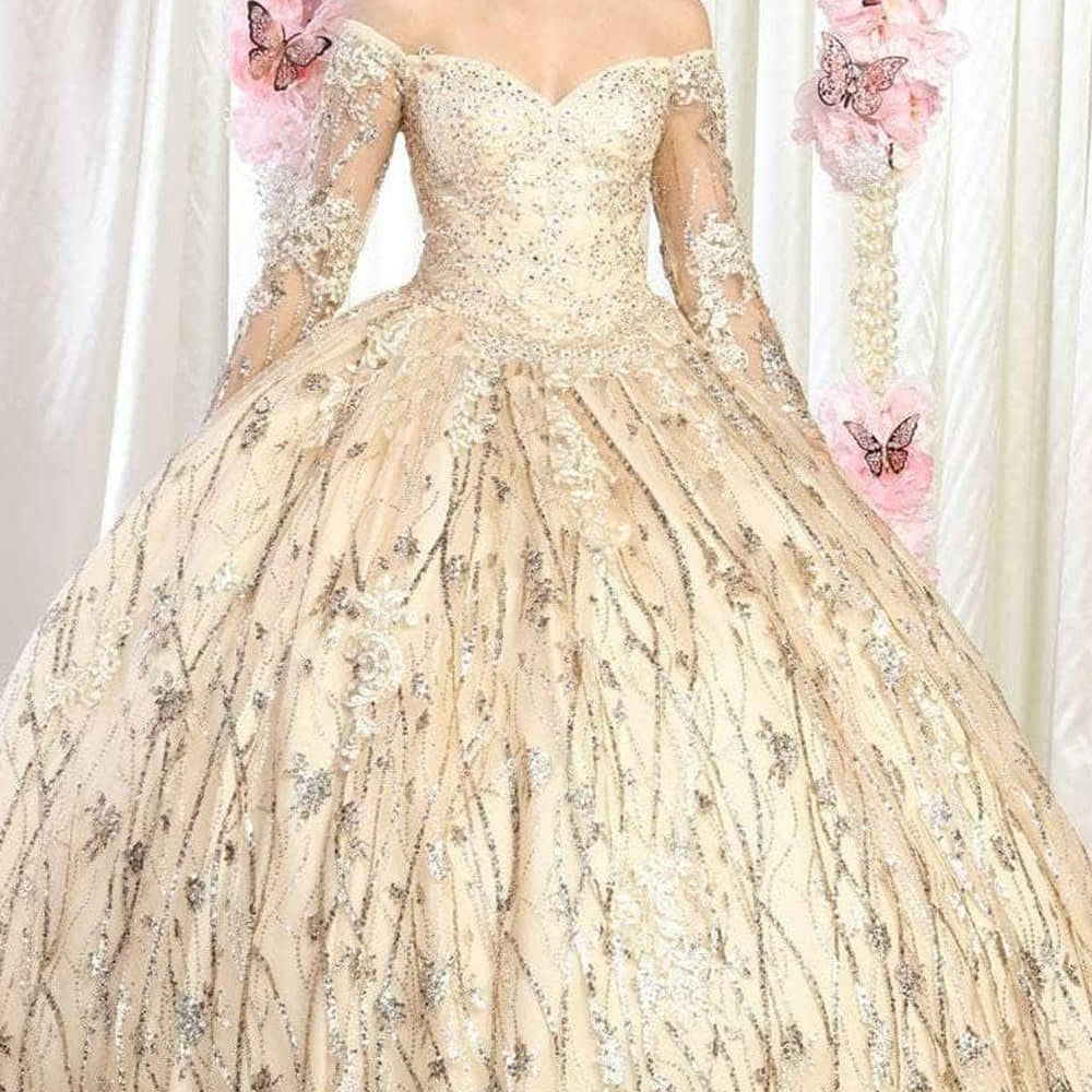 Vestido de quinceañera de lentejuelas y manga larga LK162