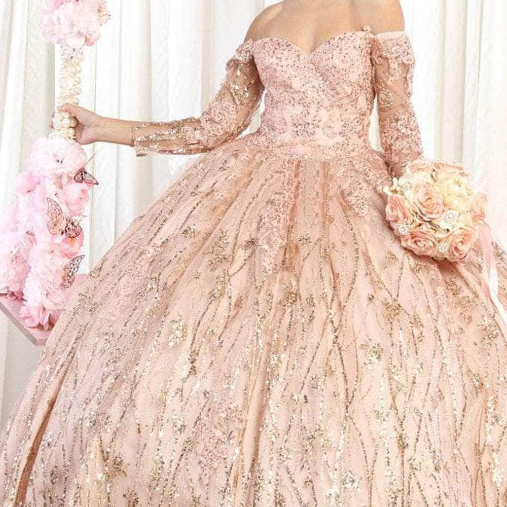 Vestido de quinceañera de lentejuelas y manga larga LK162