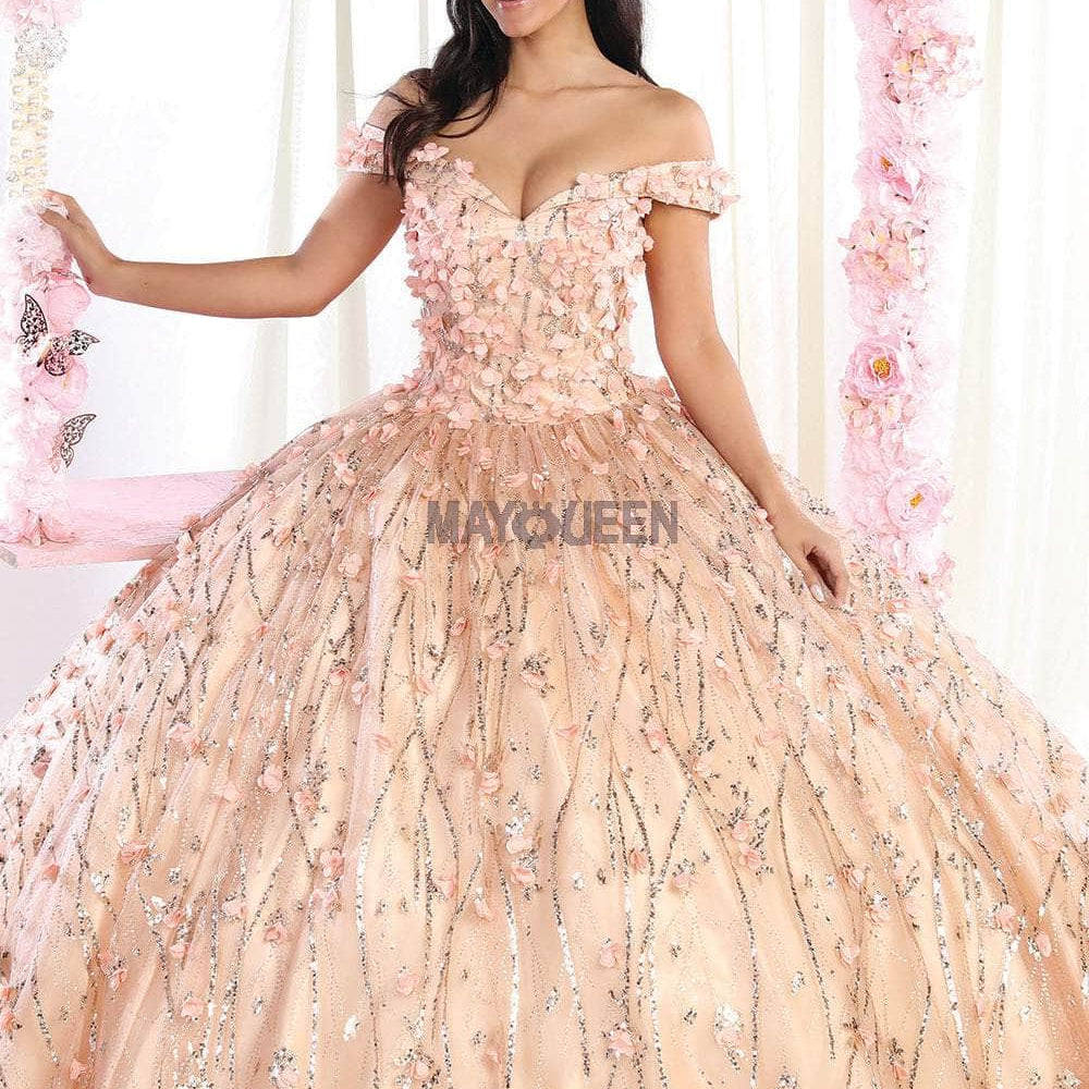 Vestido de quinceañera con apliques de hojas LK167