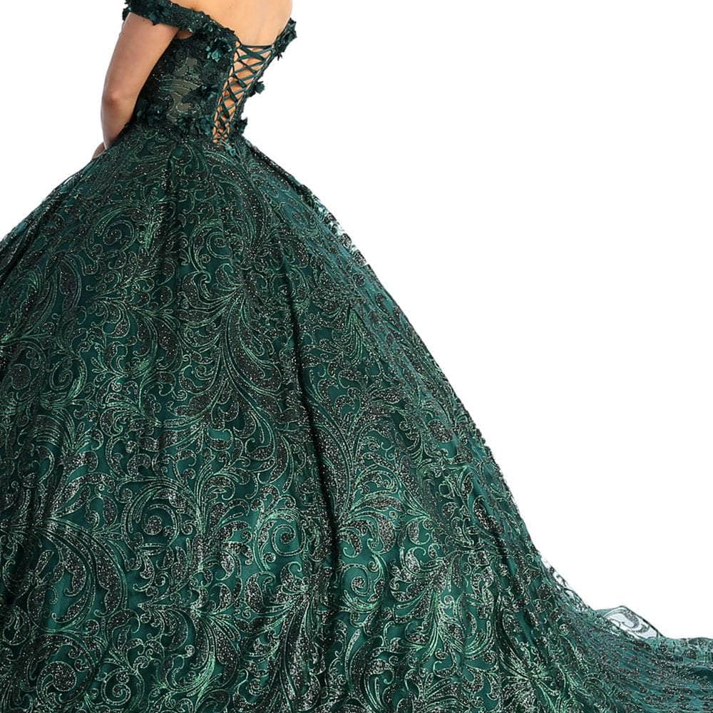 Vestido de quinceañera brillante con hombros descubiertos en línea A LK169