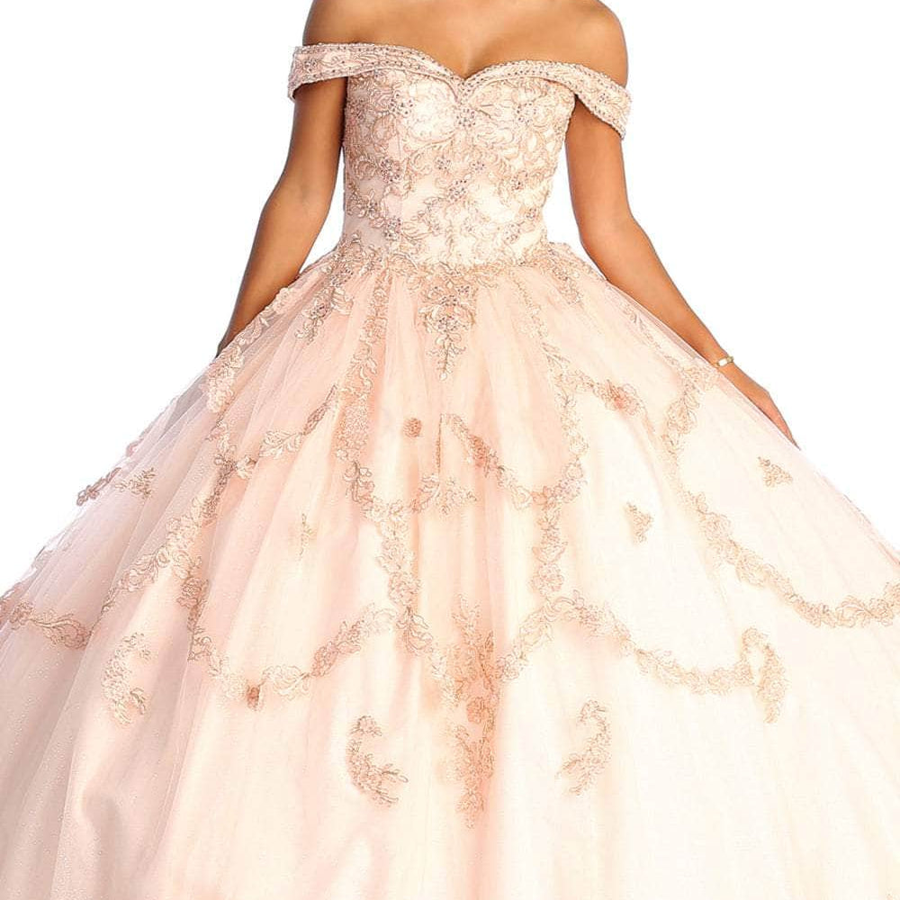 Vestido de quinceañera con hombros descubiertos y adornos en forma de A LK170