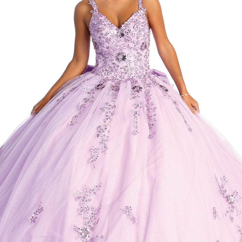 Vestido de quinceañera con escote en V bordado LK174