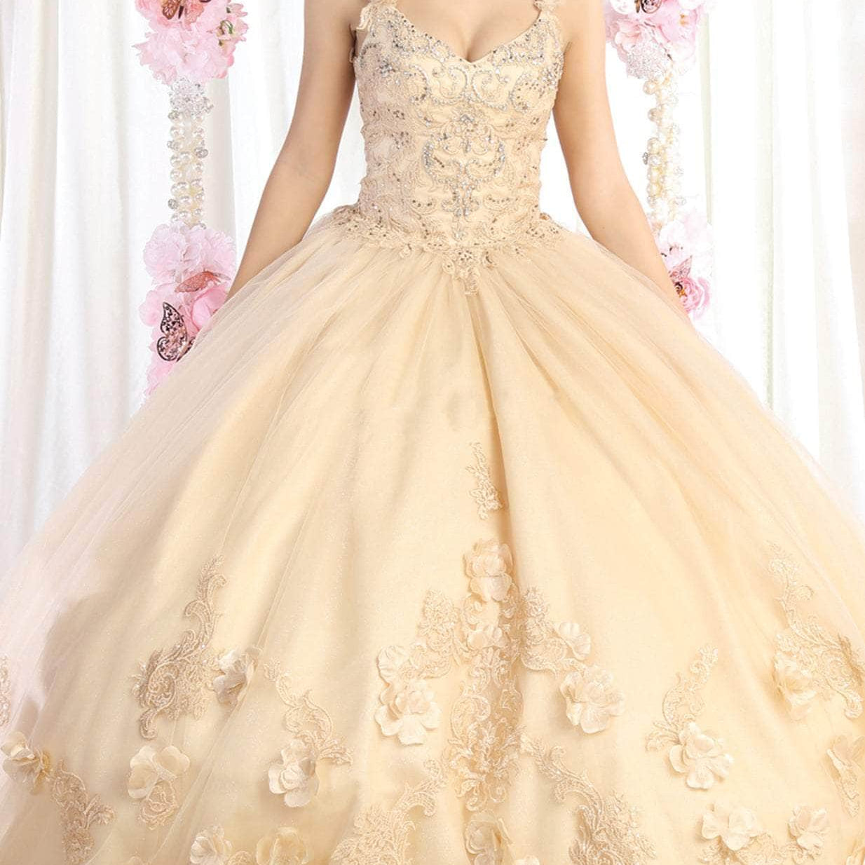 Vestido de quinceañera con apliques florales LK180