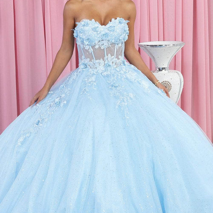 Vestido de quinceañera con bordado floral 3D sin tirantes LK188