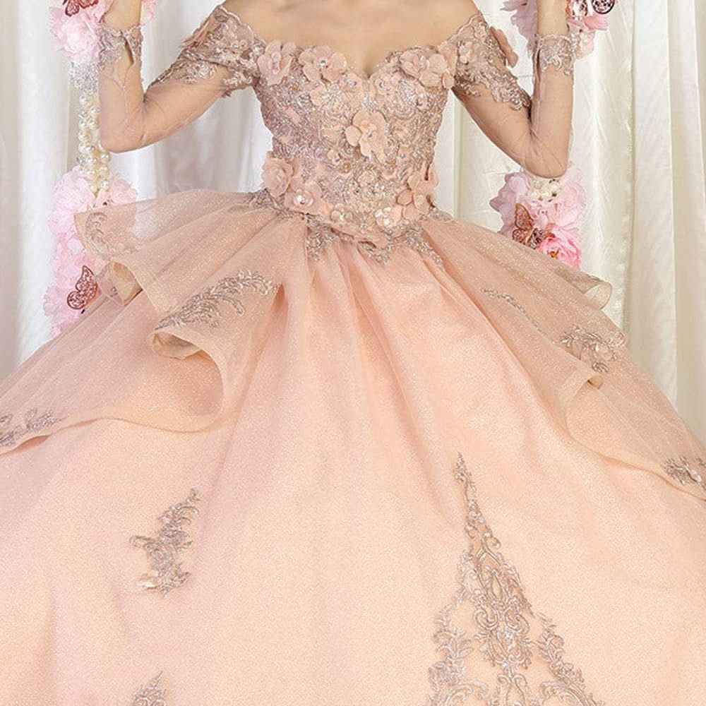 Vestido de quinceañera con mangas largas de malla LK189