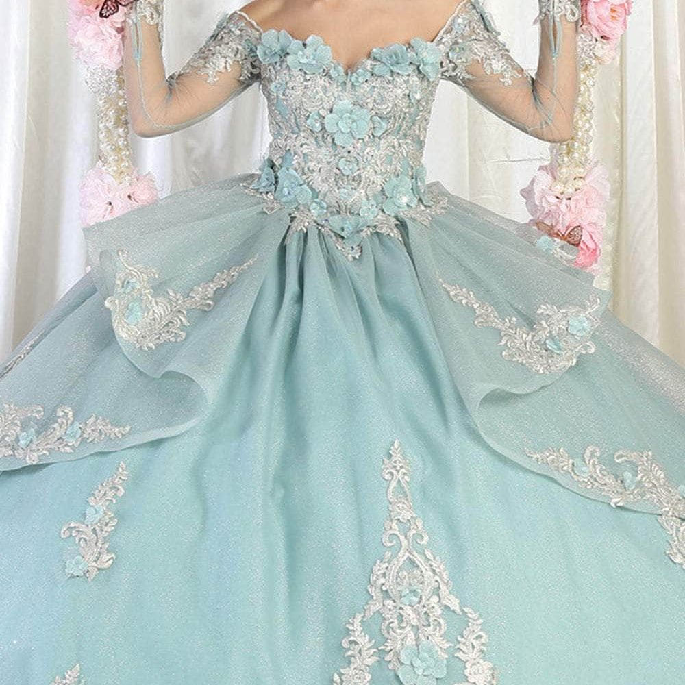 Vestido de quinceañera con mangas largas de malla LK189