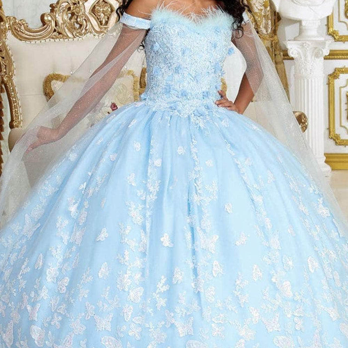Vestido de quinceañera con adornos de plumas LK197
