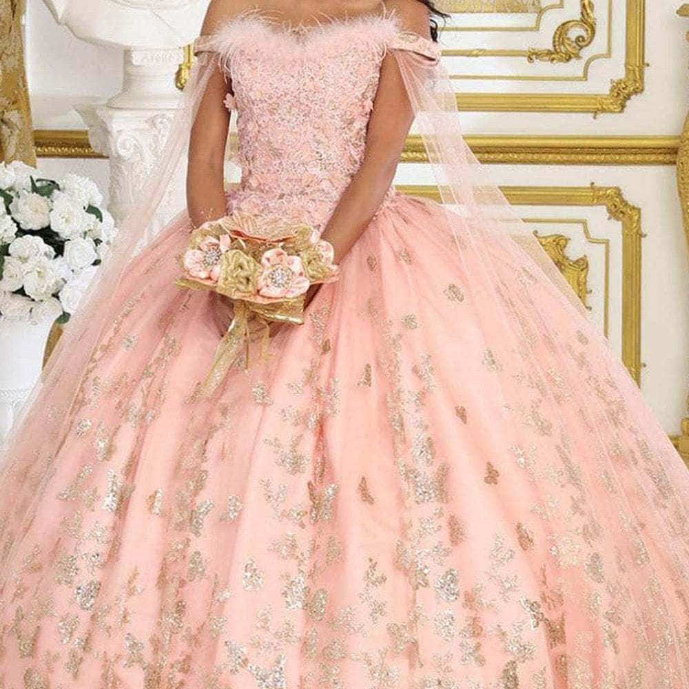 Vestido de quinceañera con adornos de plumas LK197