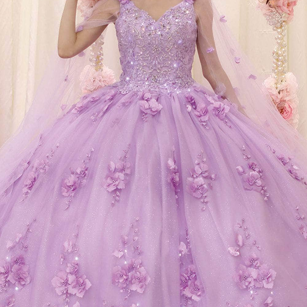 Vestido de Quinceañera con detalles florales y luces LK199