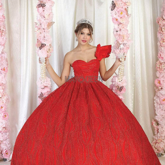 Vestido de quinceañera con mangas de volantes y cuentas LK203