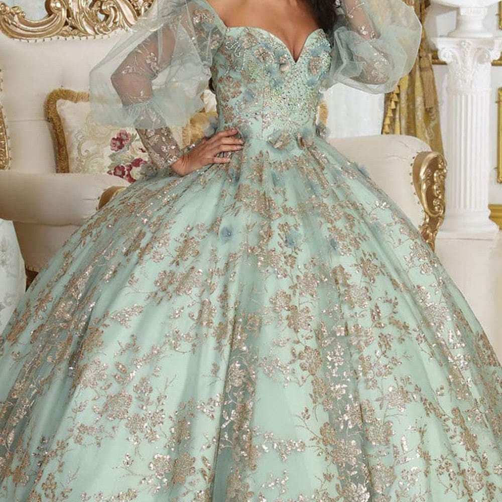Vestido de quinceañera con mangas abullonadas LK206
