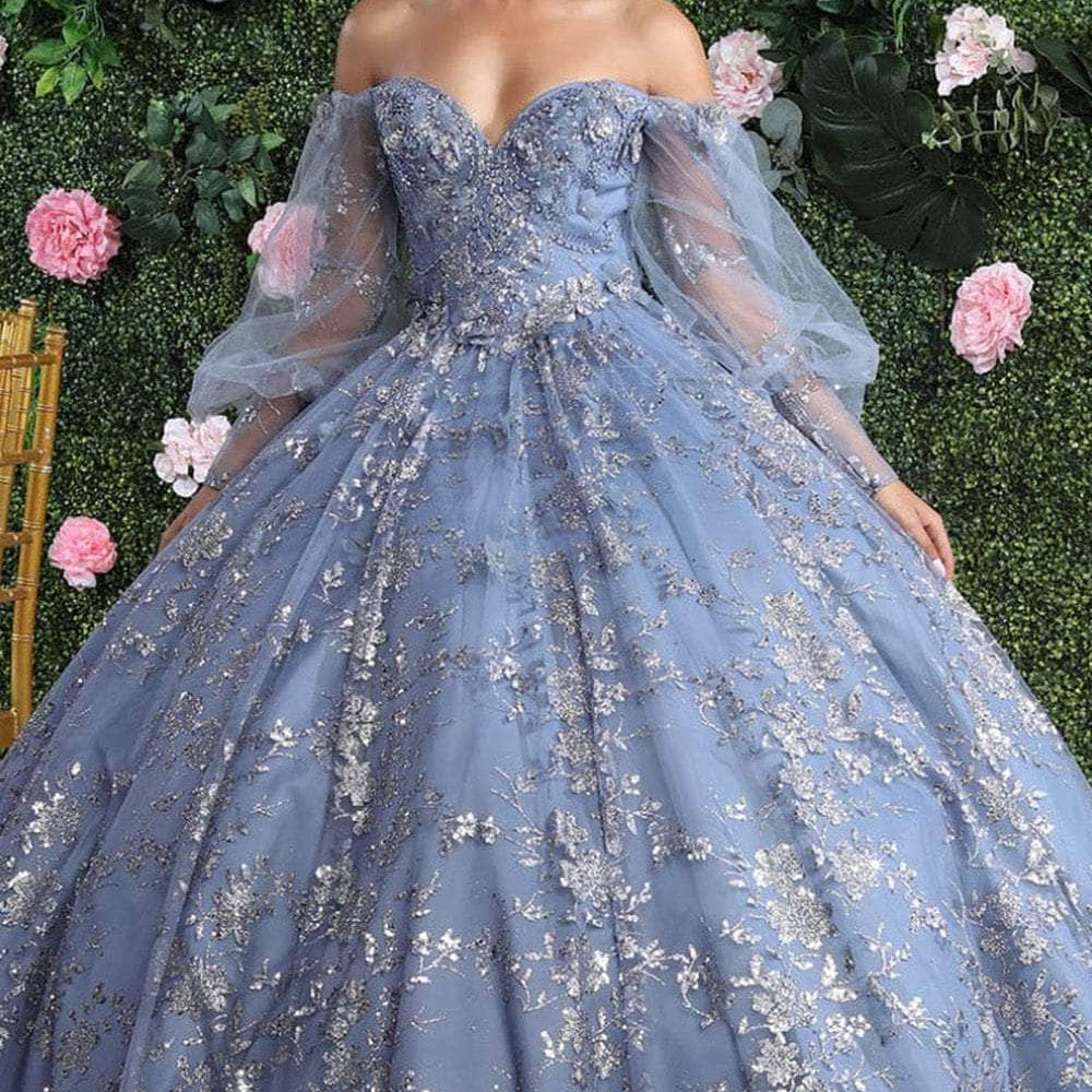 Vestido de quinceañera con mangas abullonadas LK206