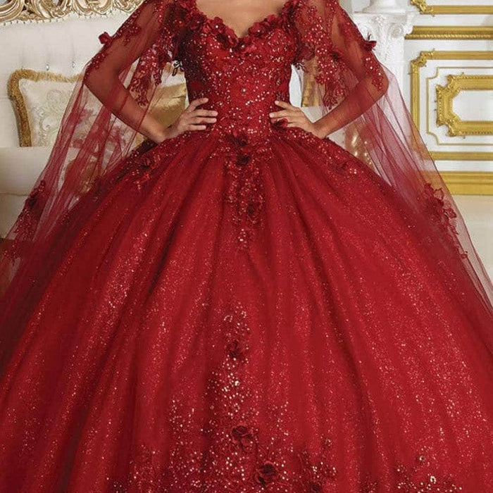 Vestido de quinceañera bordado con mangas de capa LK214