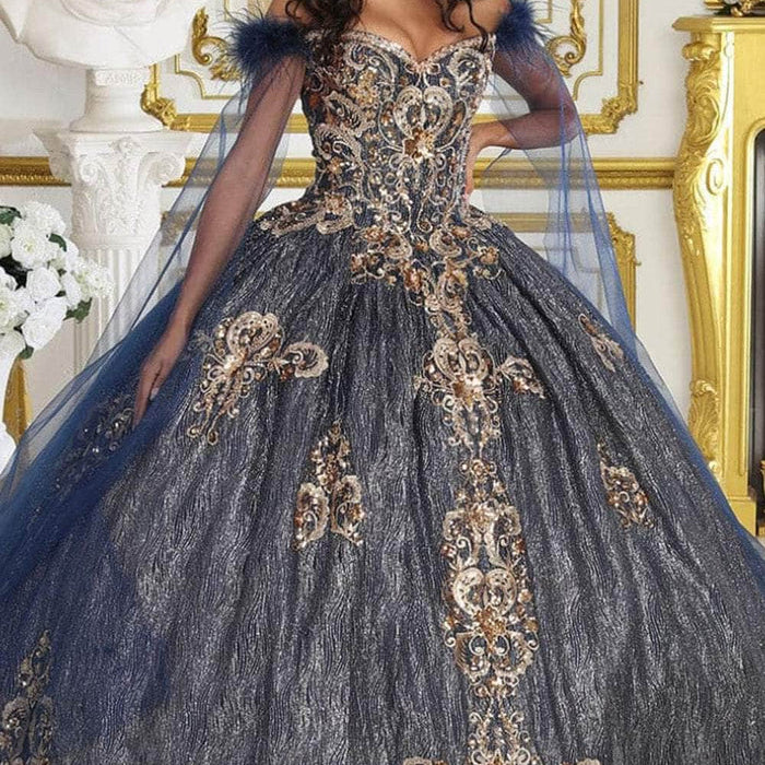 Vestido de quinceañera con mangas de capa de plumas LK216