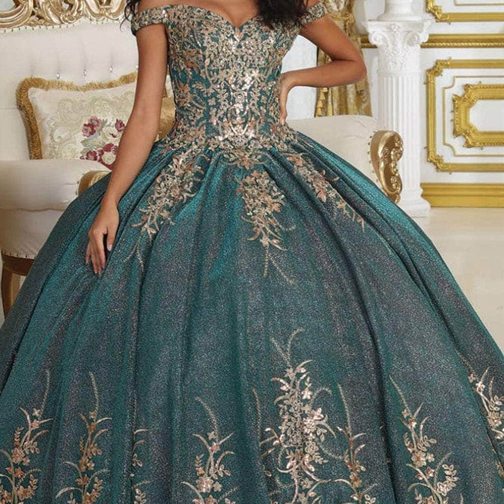 Vestido de quinceañera con apliques sin hombros LK220