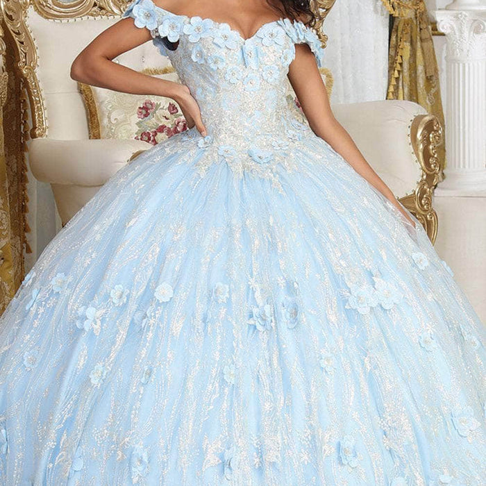 Vestido de quinceañera con brillos sin hombros LK225