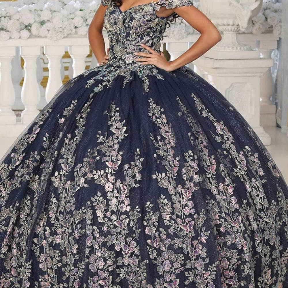 Vestido de quinceañera con apliques de mariposas LK228