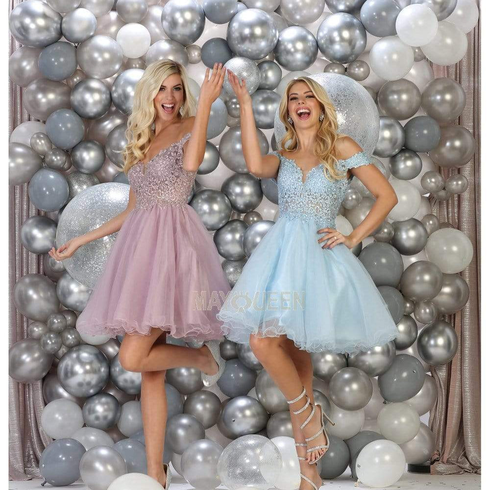 Vestido de cóctel de tul con cuerpo de encaje transparente sin hombros MQ1663