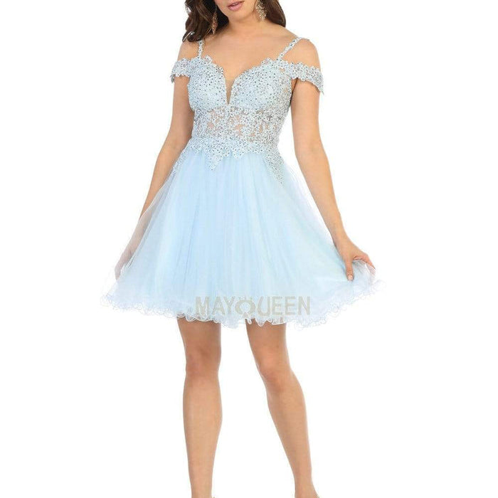 Vestido en línea A con hombros descubiertos bordados MQ1668