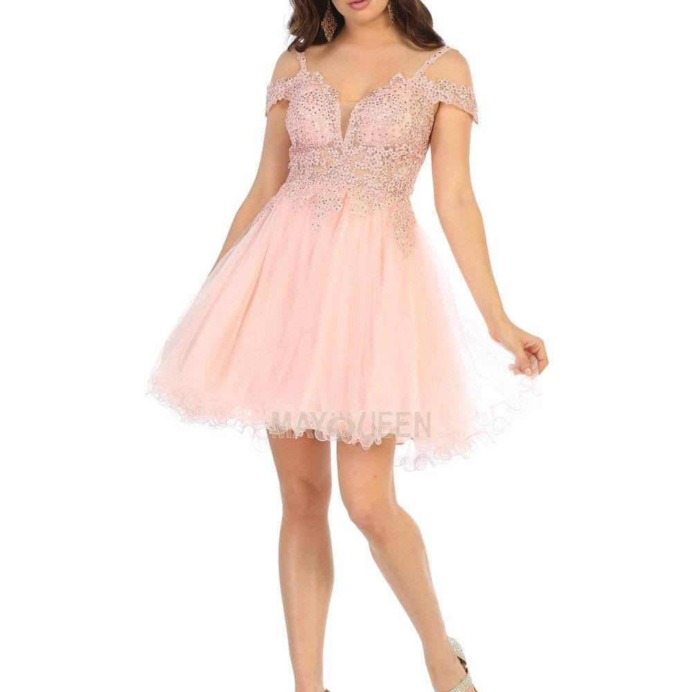 Vestido en línea A con hombros descubiertos bordados MQ1668