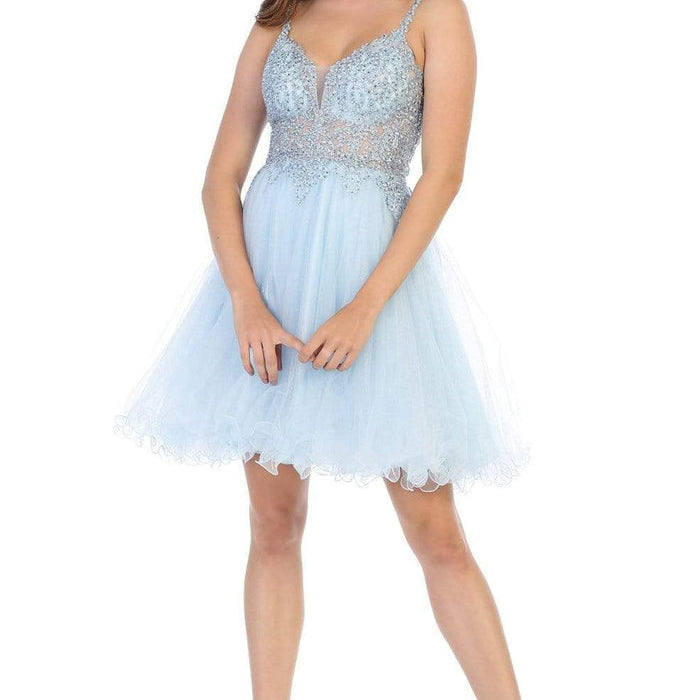 Vestido de cóctel de tul en línea A con apliques de encaje brillante MQ1693