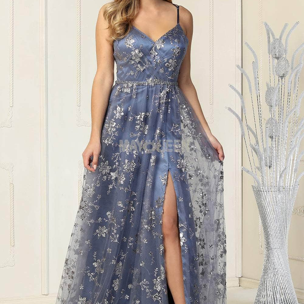 Vestido de fiesta con escote en V y corte-A adornado MQ1787