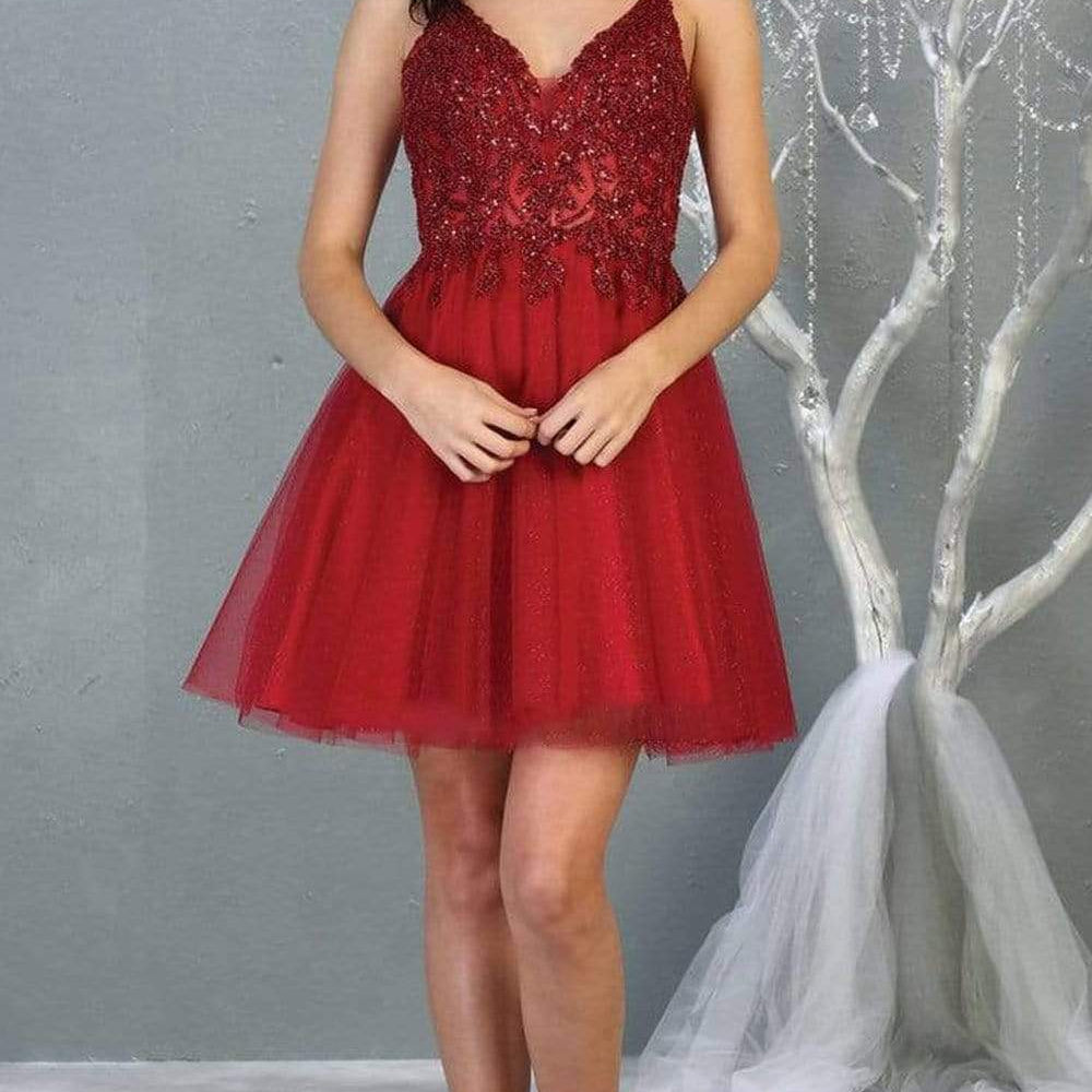 Vestido en línea A con cuerpo ilusión de cuentas MQ1813