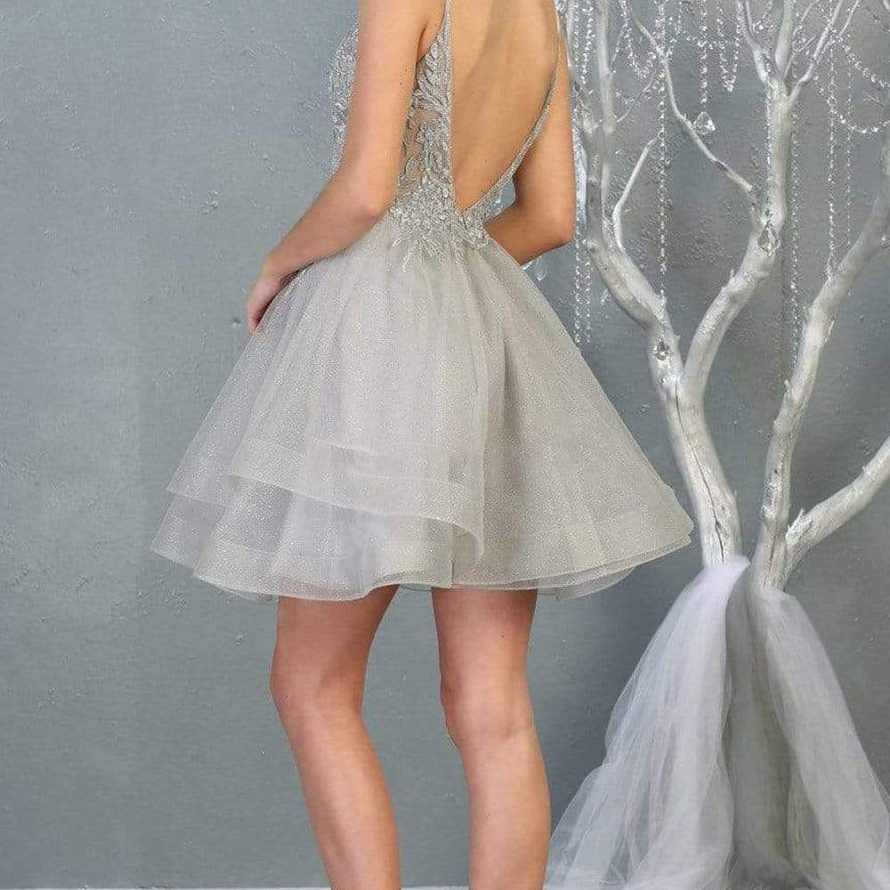 Vestido de cóctel de tul en capas adornado con cuentas MQ1816