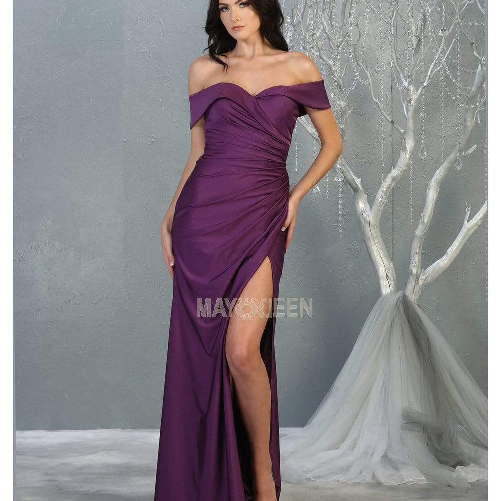 Vestido largo con hombros descubiertos y gran abertura MQ1825