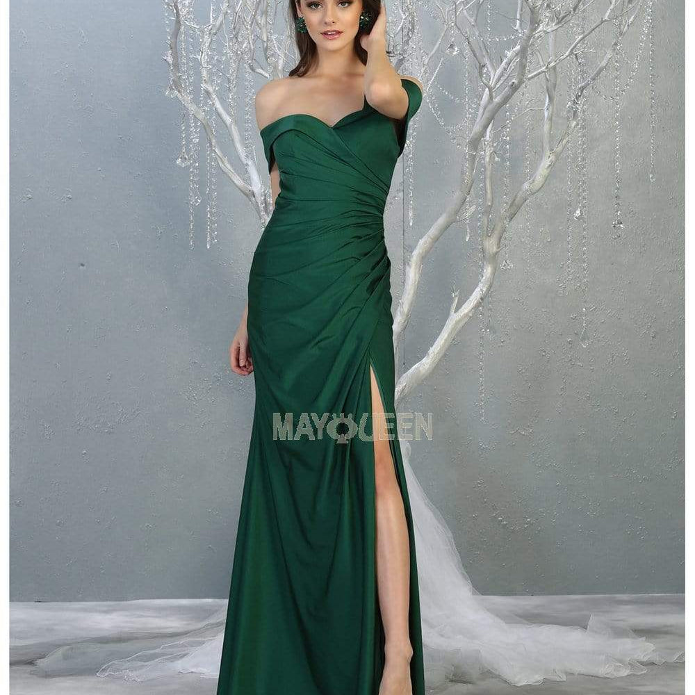 Vestido largo con hombros descubiertos y gran abertura MQ1825