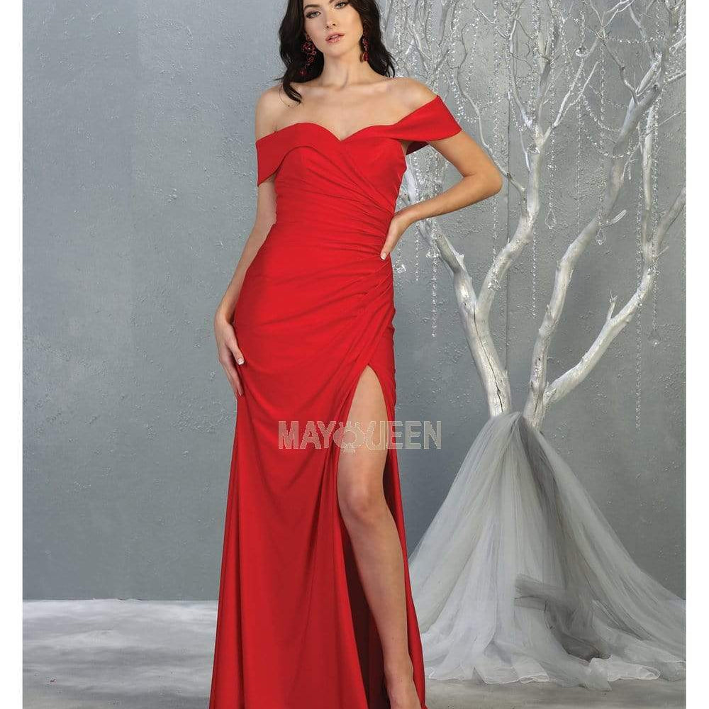 Vestido largo con hombros descubiertos y gran abertura MQ1825